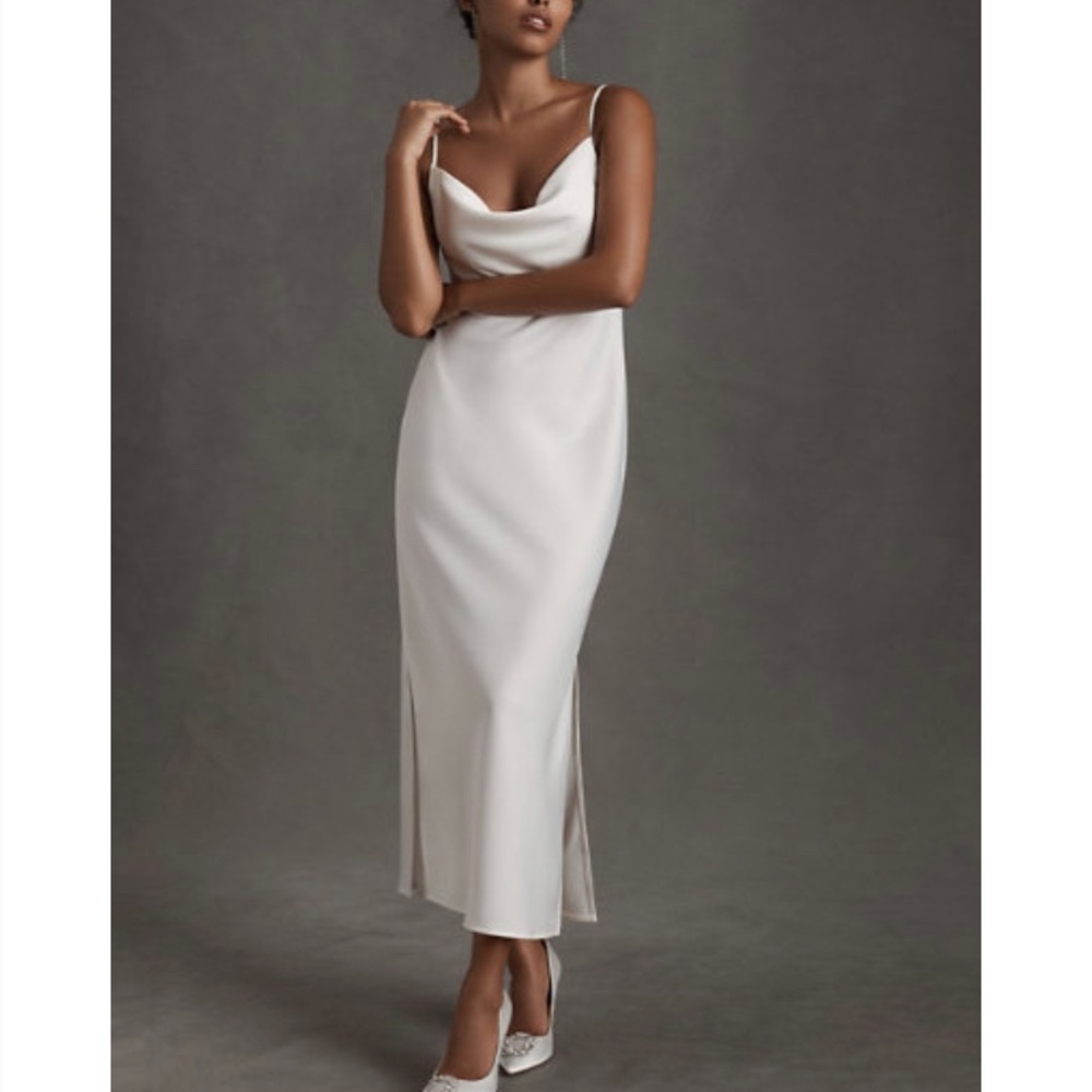 BHLDN White Satin Cali Cowl Neck Midi Dress